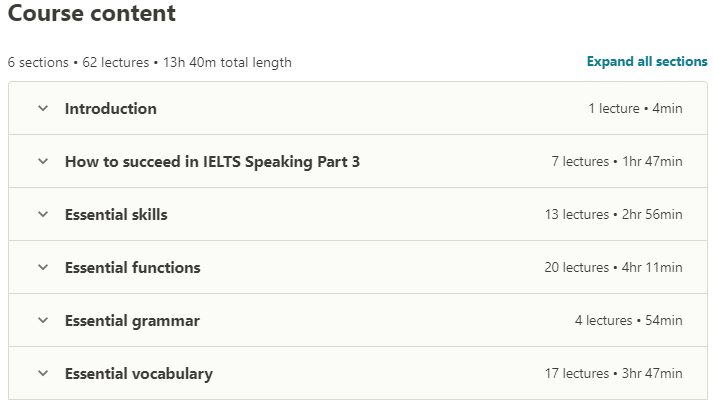Course topics · IELTS Speaking Part 3: How to get Band 7.0 and higher 2020-6