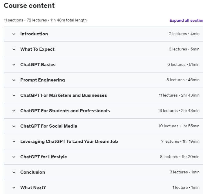 Course topics · Udemy — The Ultimate ChatGPT Course for Beginners 2023 – ChatGPT A-Z 2023-10