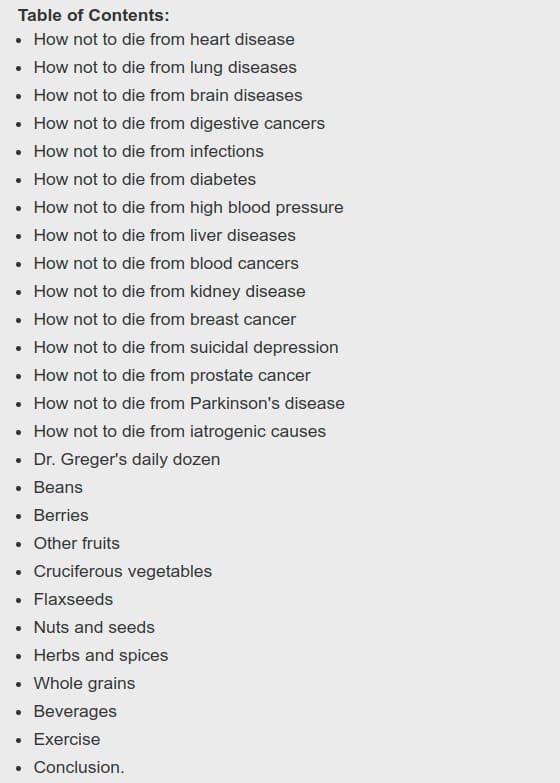 Course topics · Flatiron Books — How Not to Die: Discover the Foods Scientifically Proven to Prevent and Reverse Disease, Revised Edition 2025