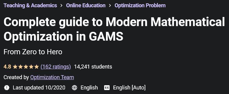 Pictures · Udemy — Complete guide to Modern Mathematical Optimization in GAMS 2020-10