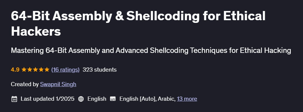 Pictures · Udemy — 64-Bit Assembly & Shellcoding for Ethical Hackers 2025-1