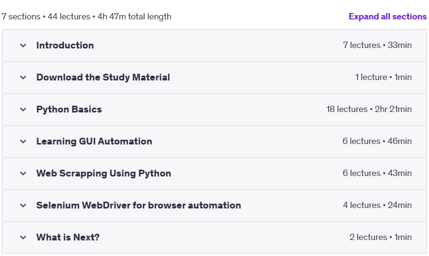 Course topics · GUI Automation using Python | Use Python for Automation 2024-6