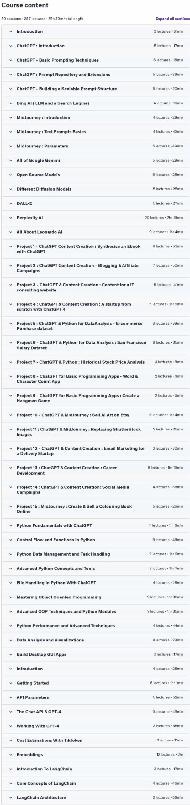 Course topics · Udemy — Complete Prompt Engineering, ChatGPT & AI Bootcamp 2024-12