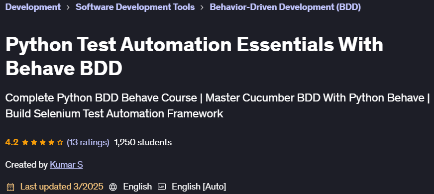 Pictures · Udemy — Python Test Automation Essentials With Behave BDD 2024-2