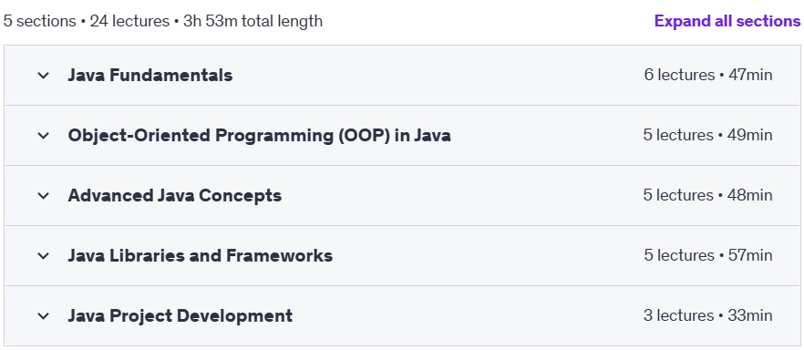 Course topics · Udemy — Java Programming Language Step-by-Step Learning Path 2024-10