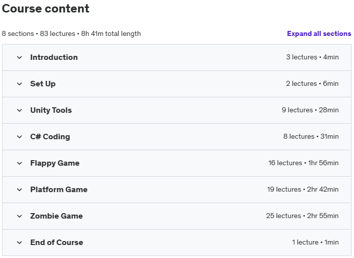 Course topics · Udemy — Complete Unity 2D Game Developer Course 2023-9