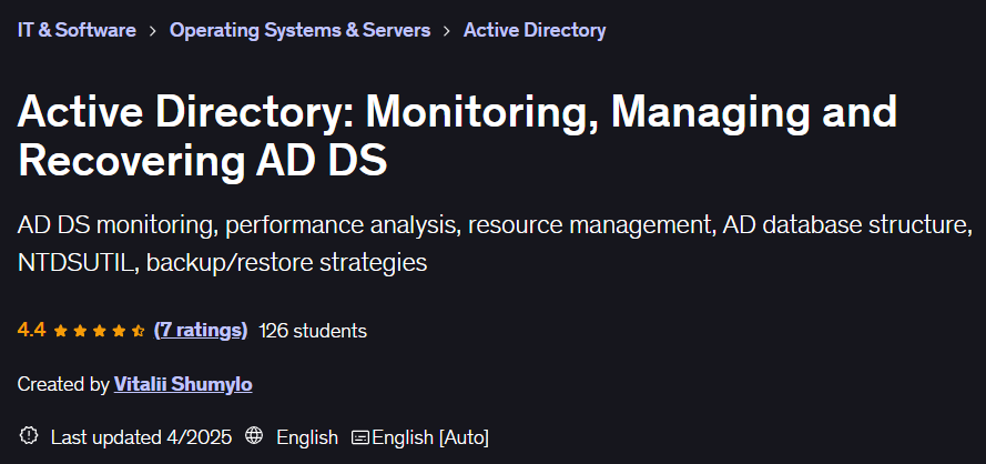 이미지 · Active Directory : AD DS 모니터링, 관리 및 복구 2025-4