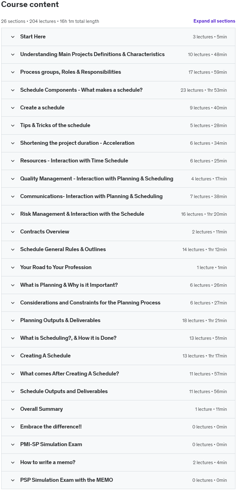 Course topics · Planning & Scheduling: Be the Professional from Scratch 2019-10