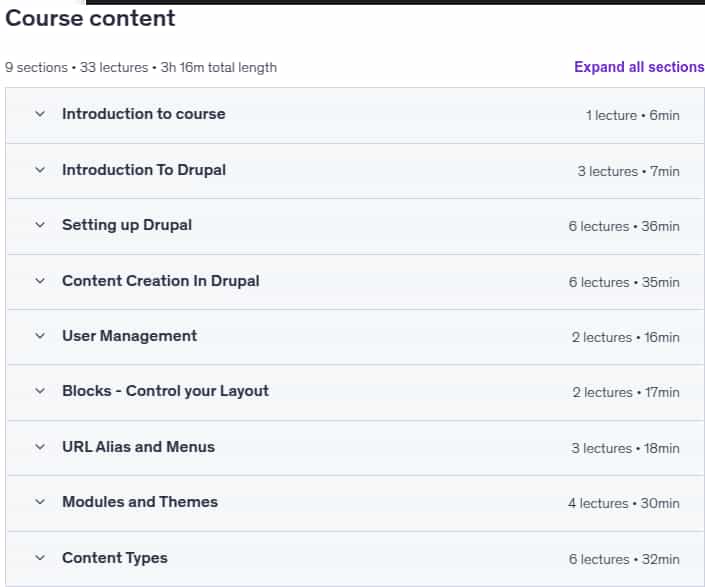 Course topics · Drupal For Beginners – Master Drupal Quickly 2024-5