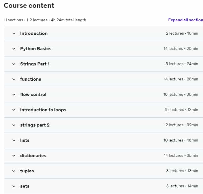 Course topics · Udemy — Python for Absolute Beginners 2023-3
