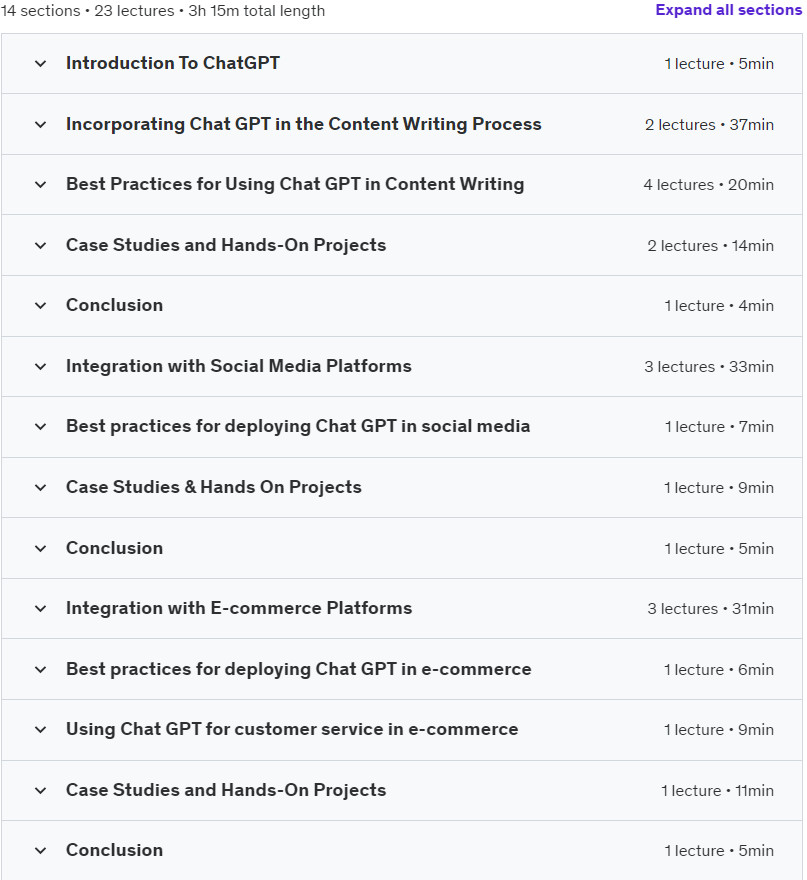 Course topics · ChatGPT For Content Social Media & ECommerce ChatGPT Bundle 2023-5