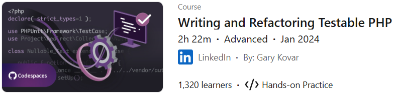 Pictures · LinkedIn — Writing and Refactoring Testable PHP 2024-1