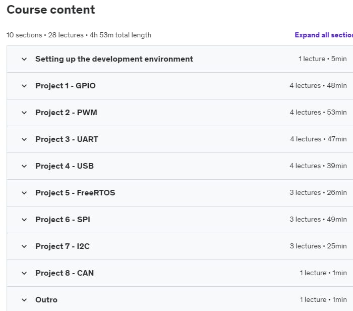 Course topics · Udemy — STM32 Beginner Course 2021-3