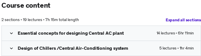 Course topics · Udemy — Central Air-Conditioning and Chiller System Design 2021-9