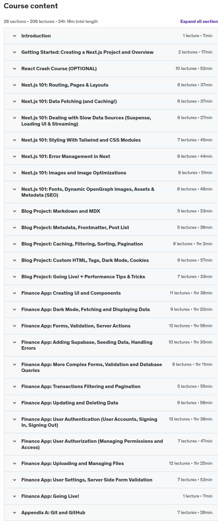 Course topics · Next.js & Supabase Mastery: Build 2 Full-Stack Apps 2024-12