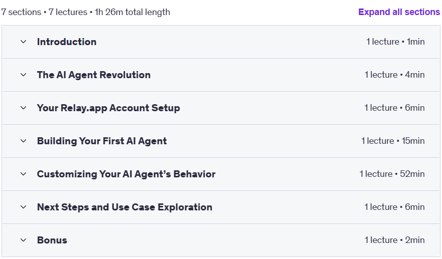Course topics · Build AI Agents in 90 Minutes: No-Code Automation Mastery 2025-8