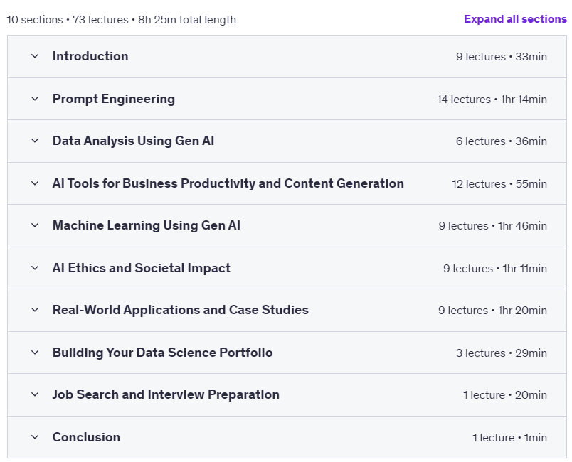 Course topics · Udemy — Complete Zero-To-Hero Generative AI Bootcamp for All (2024) 2025-4