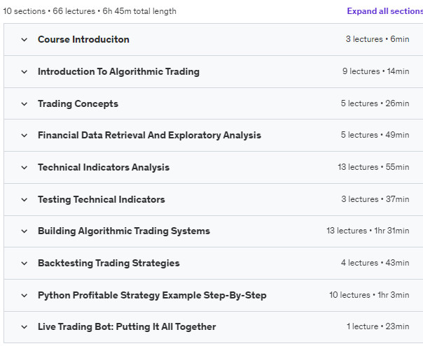 Course topics · Udemy — Algorithmic Trading Strategies In Python 2023-10