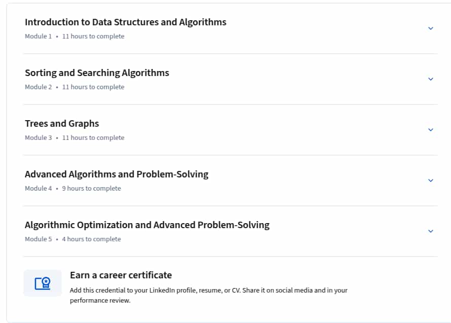 Course topics · Coursera — Data Structures and Algorithms 2025-8