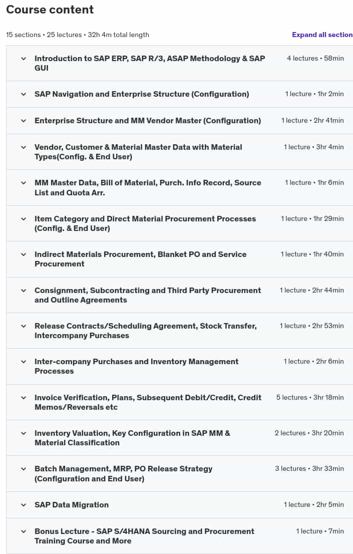 Course topics · Udemy — SAP MM (Materials Management) – Configuration and End User 2020-12