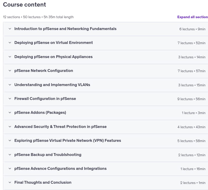 کورس کے موضوعات · pfSense: نیٹ ورک سیکورٹی اور فائر وائر مینجمنٹ 2025-2