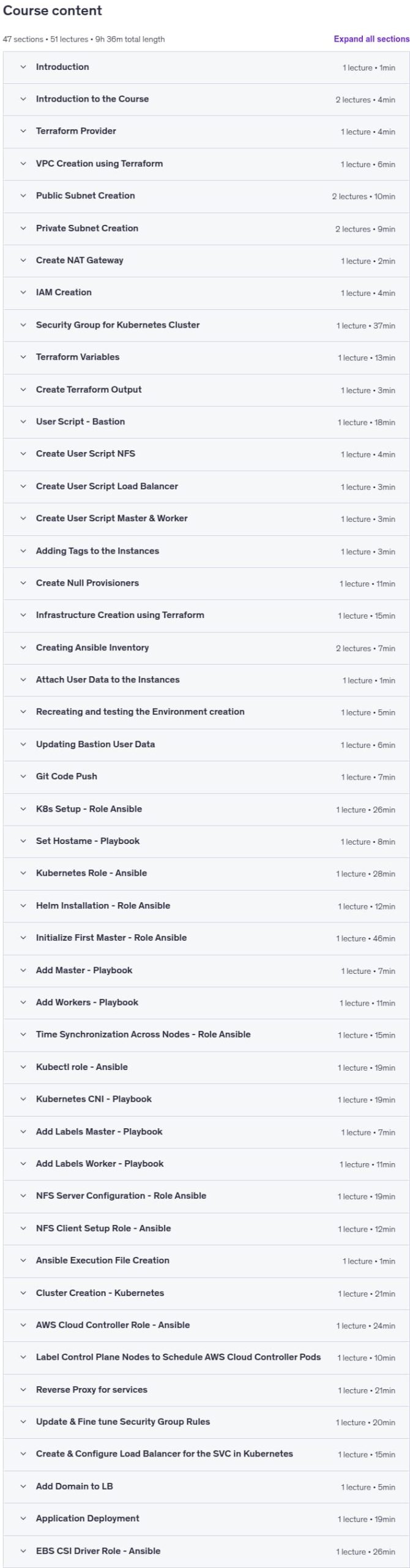 Course topics · Kubernetes Cluster Setup with Terraform, Ansible & Bash 2025-10