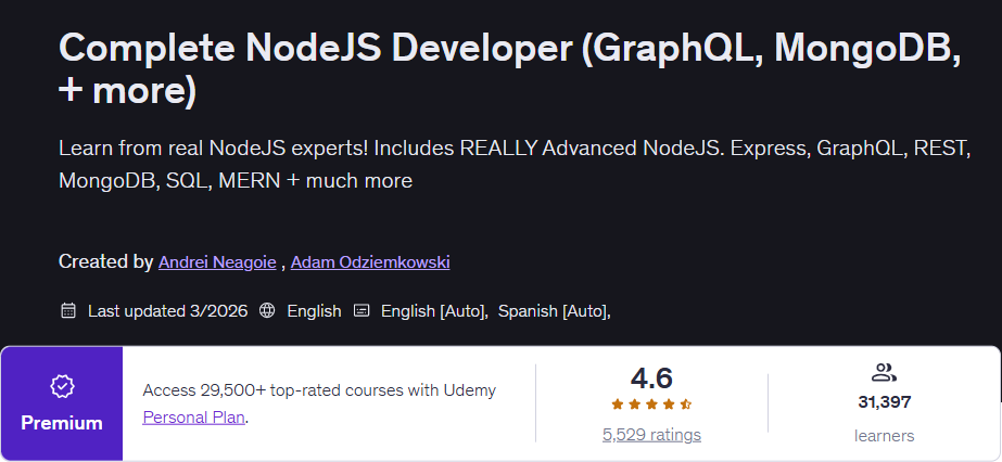 图片 · 完整的 NodeJS 開發人員(GraphQL, MongoDB, + 更多) 2026-3