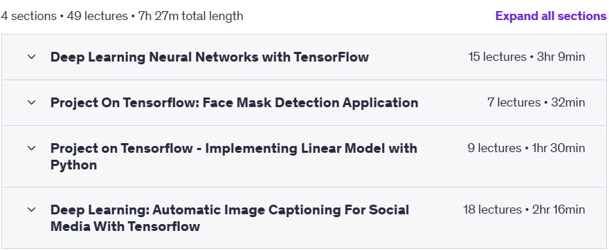 Course topics · Udemy — Deep Learning Neural Networks with TensorFlow 2024-3