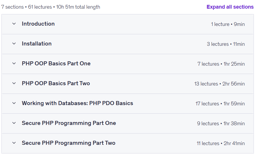 Course topics · Udemy — PHP for Beginners: Complete Intermediate PHP Crash Course 2025-10