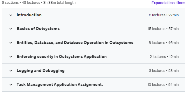 Course topics · Udemy — Learn Basics of Outsystems Reactive Development Step by Step 2023-5