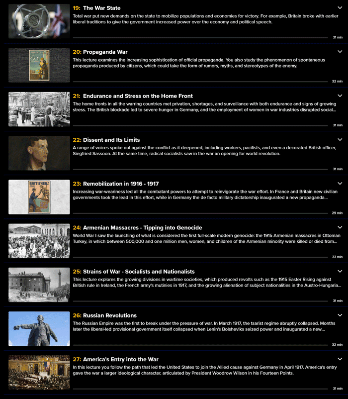 강좌 주제 · The Great Courses Plus - 제1차 세계 대전: ‘위대한 전쟁’ 2025-3