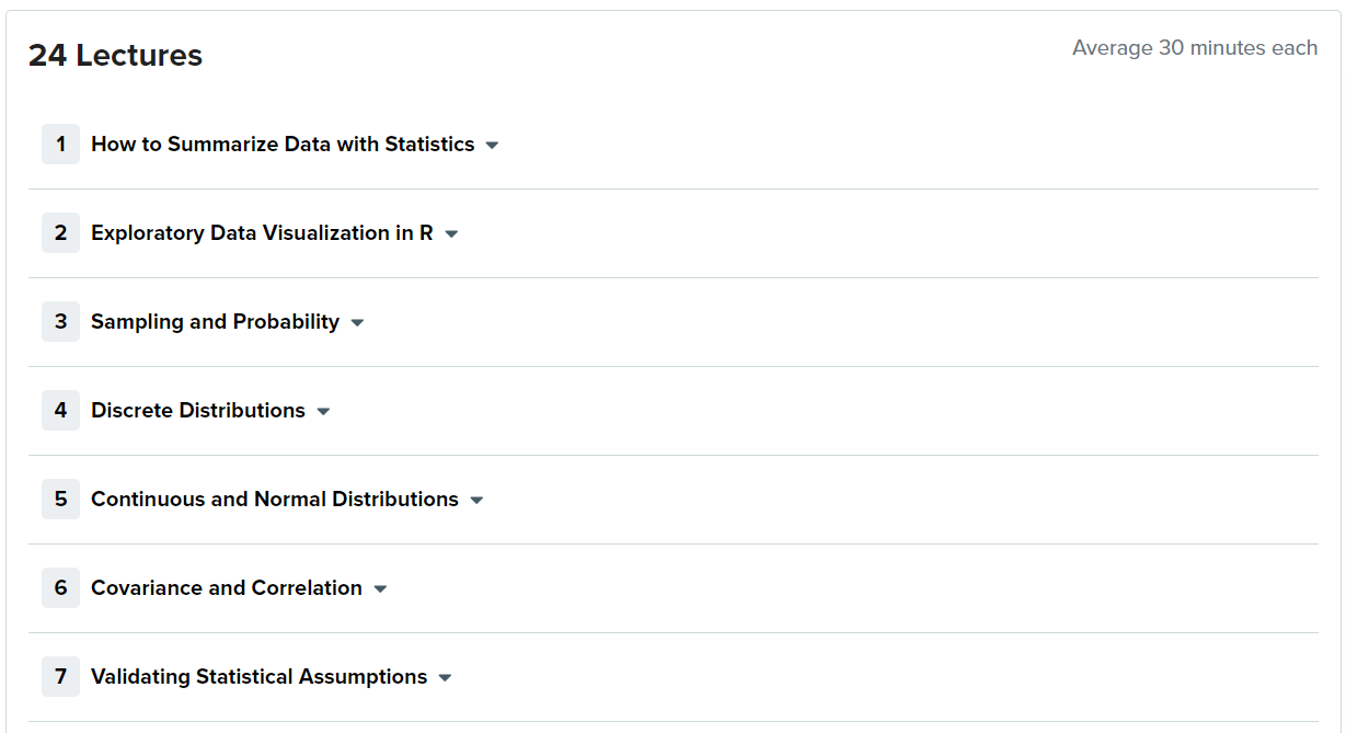 Course topics · thegreatcourses — Learning Statistics: Concepts and Applications in R 2018-10