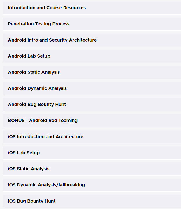 Course topics · TCM Security — Mobile Application Penetration Testing 2024-9