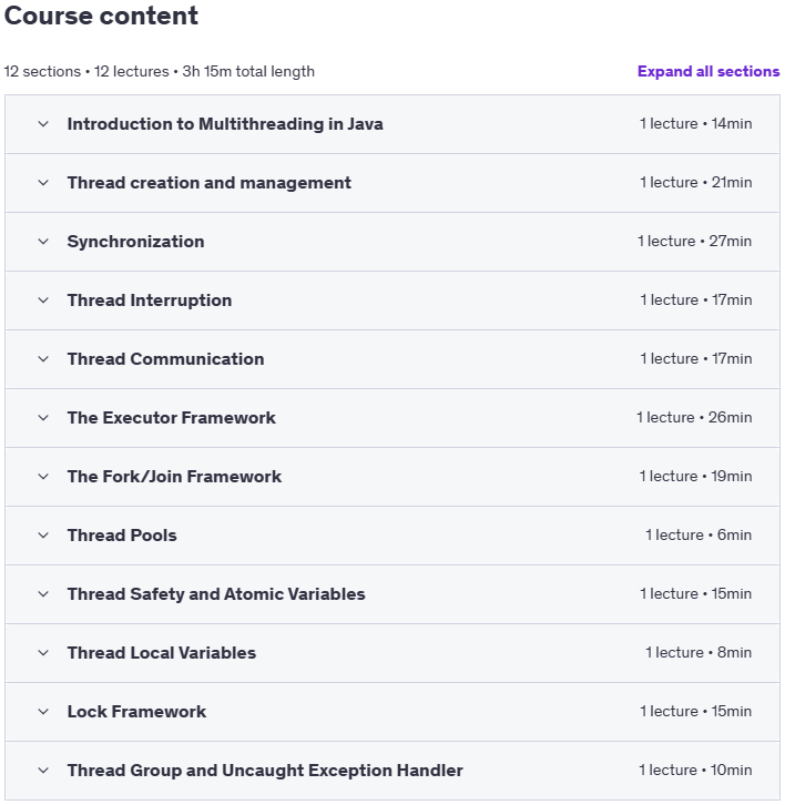 Course topics · Java Concurrency: Multithreading with Exercises 2025-3
