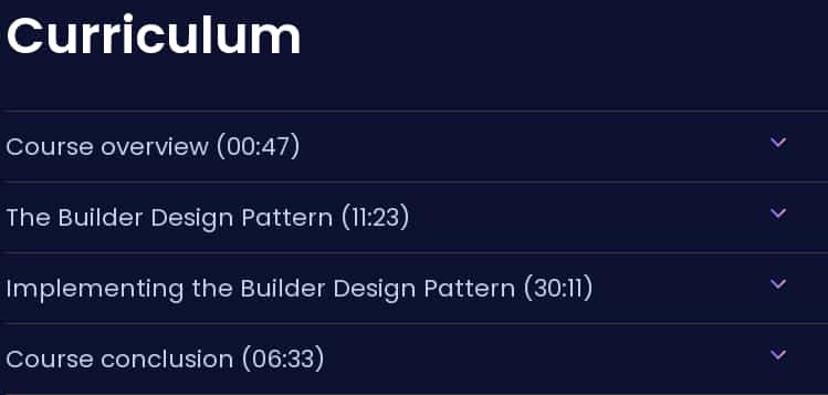Course topics · Dometrain — Design Patterns in C#: Builder 2024-11