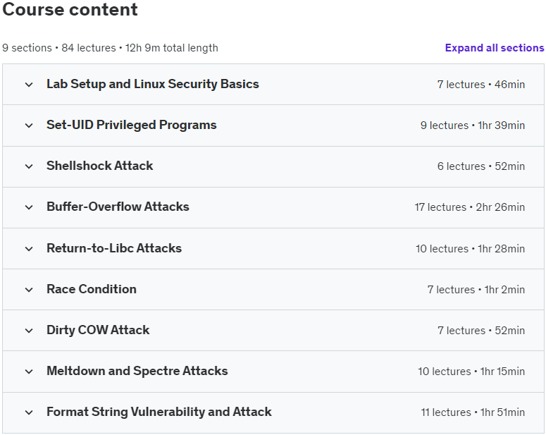 Course topics · Udemy — Computer Security: A Hands-on Approach 2023-8