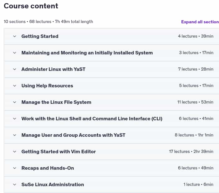 Course topics · SUSE: Linux Administration Step-by-Step to Boost your Career 2025-4