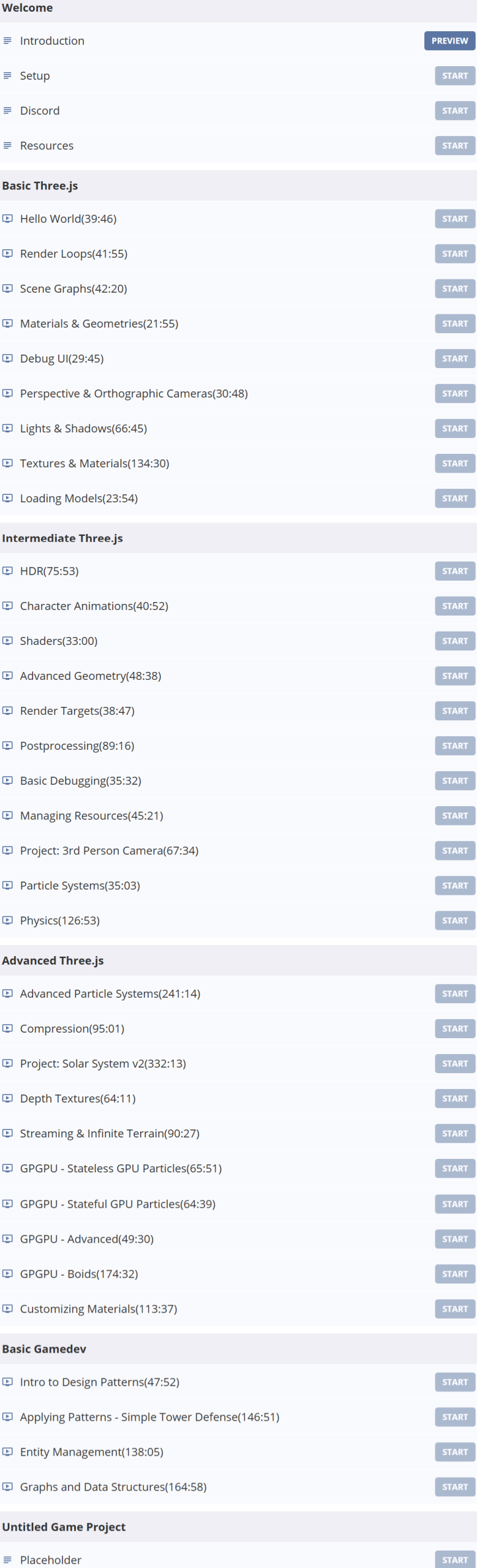 Course topics · SimonDev — Three.js and Game Development 2025-8