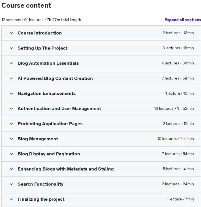 Course topics · AI Blog Automation with ReactJs NextJs GoogleAI TypeScript 2024-12