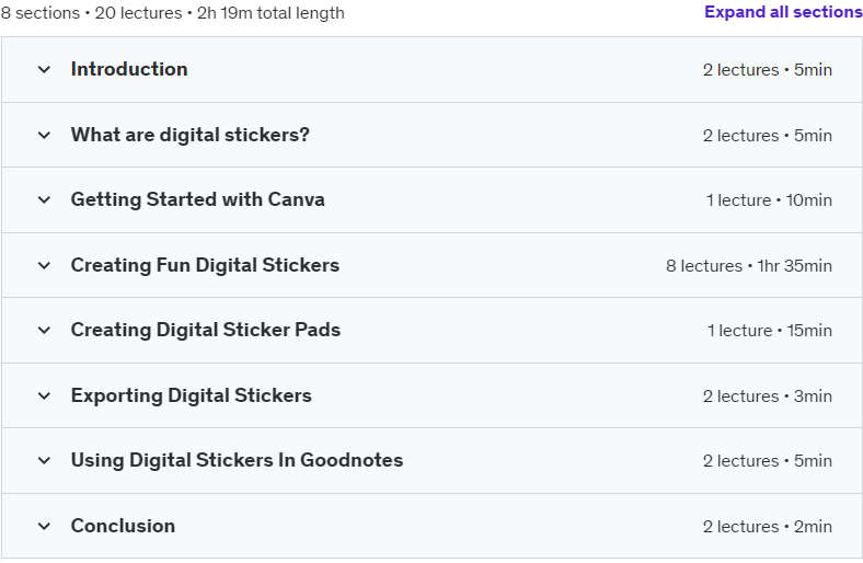 Course topics · Udemy — Basics of Creating Fun Digital Stickers on Canva 2024-6