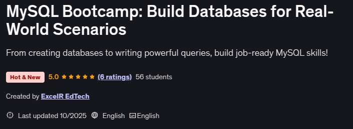 이미지 · MySQL Bootcamp : 현실 세계 시나리오를위한 데이터베이스를 구축 2025-10