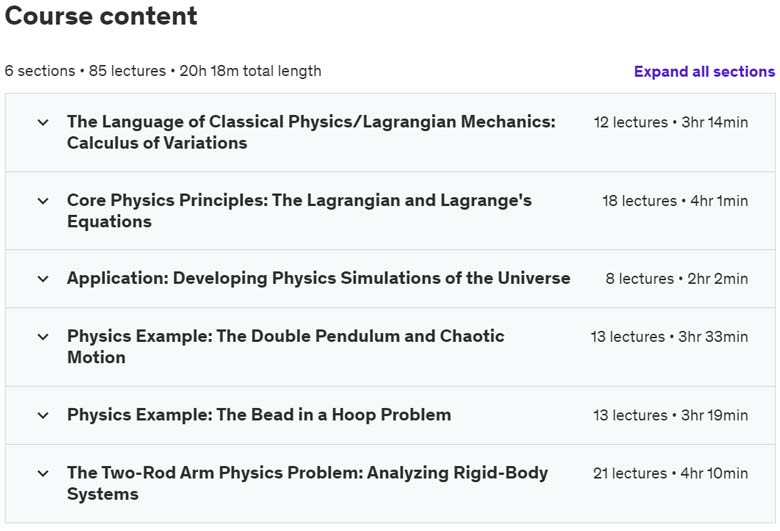 Course topics · Udemy — Classical Physics: Journey Through the Laws of the Universe 2022-3