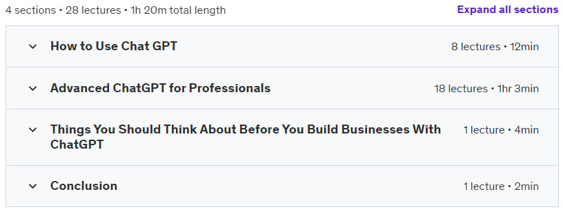 Course topics · ChatGPT – The Complete Beginner Course on How to Use ChatGPT 2022-12