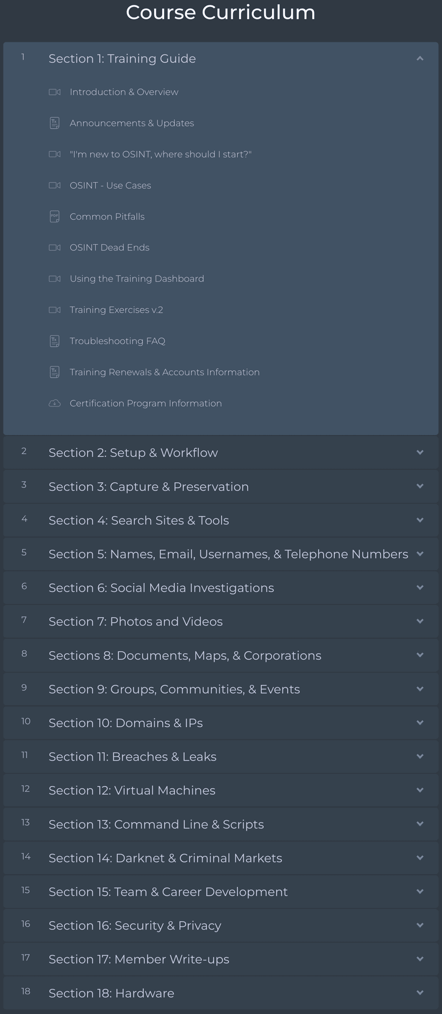 Course topics · IntelTechniques – Open Source Intelligence (OSINT) 2021-5