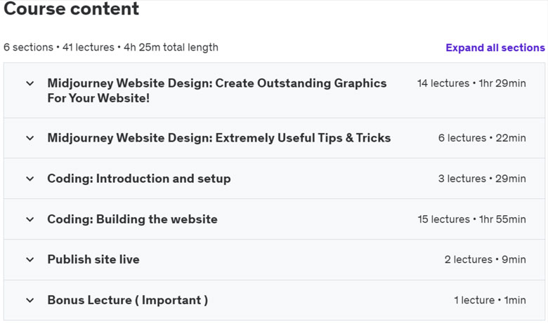 Course topics · Midjourney For Web Design & Development (with Tailwind CSS) 2024-6