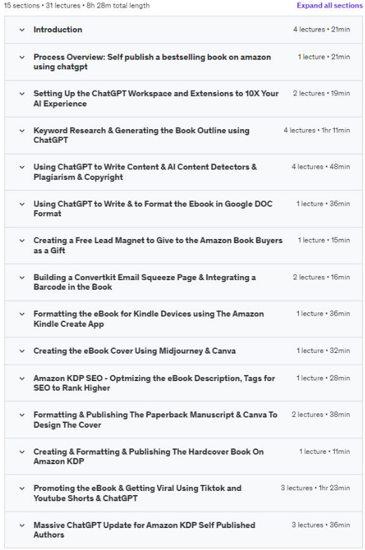 Course topics · ChatGPT: Self-Publish an Amazon KDP Bestseller Book in 24hrs 2023-6