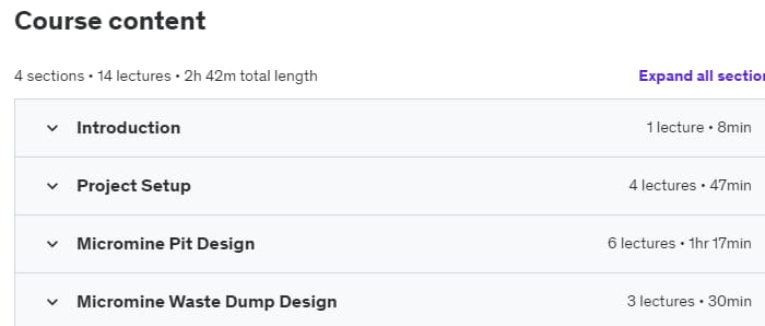 Course topics · Udemy — Mine Design Master Class (Micromine 2023) 2023-1