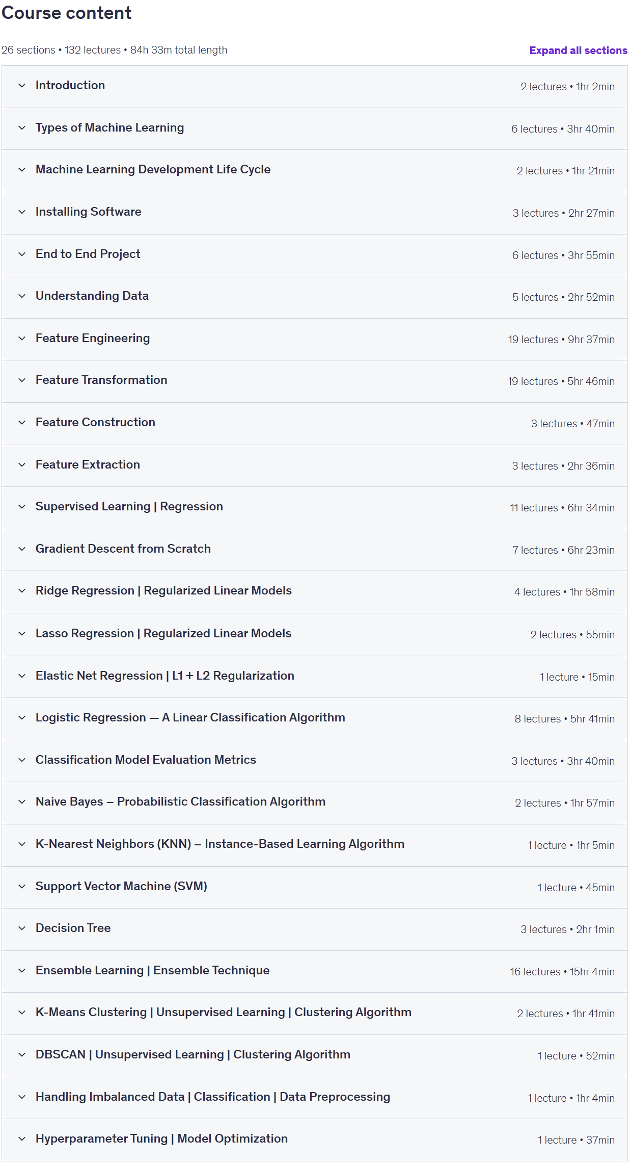 Course topics · Machine Learning: Zero to Mastery | Maths & Hands-On Coding 2026-8