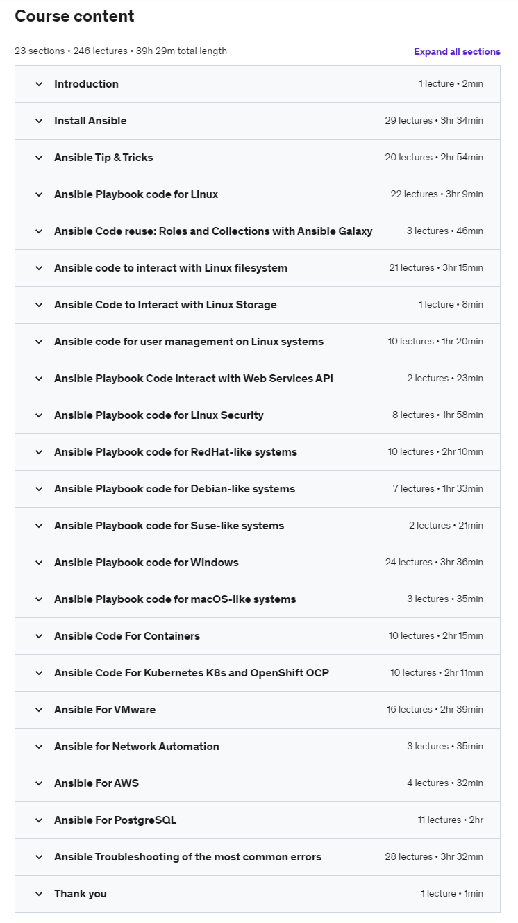 Course topics · Learn Ansible Automation in 240+examples & practical lessons 2022-10