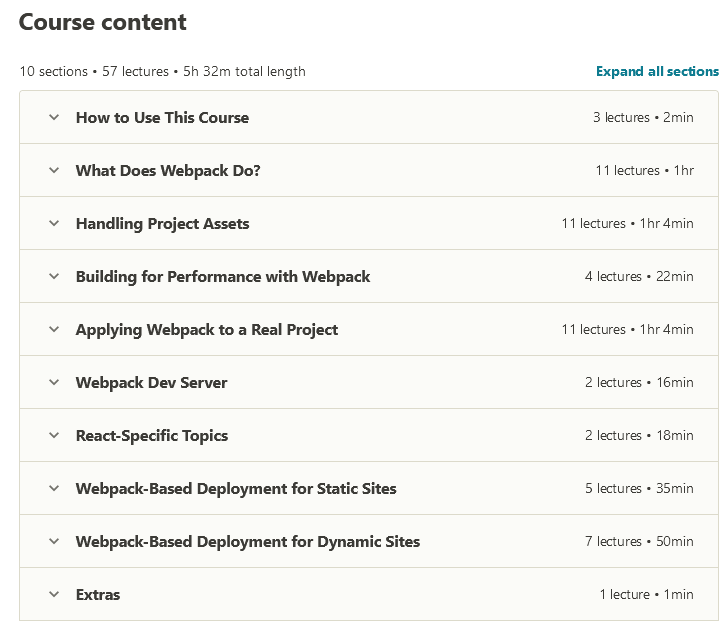 Course topics · Webpack 2: The Complete Developers Guide 2021-4